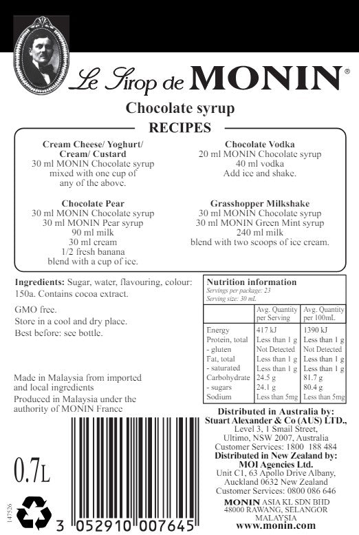 Monin Chocolate Syrup 700ml nutritional information