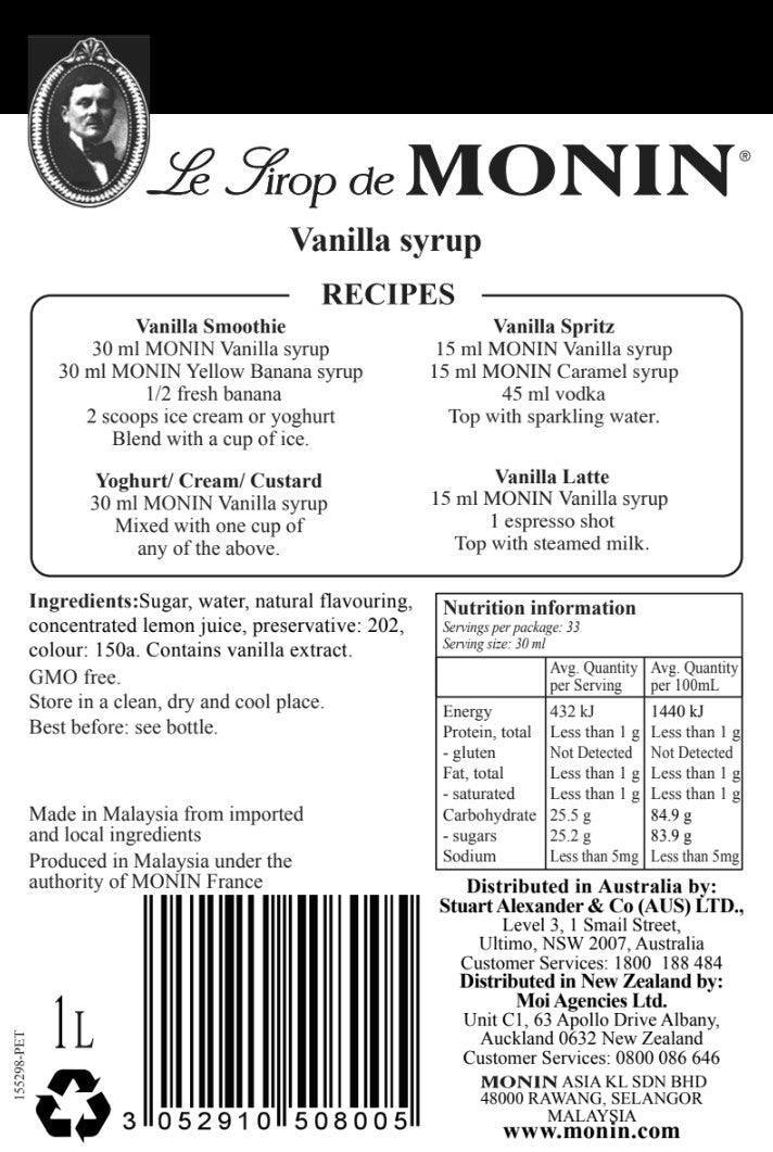 Monin Vanilla Syrup 1L